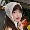 Cotton Floral Headscarf Pastoral Style Triangular Headband Spring Silk Scarves  Girls