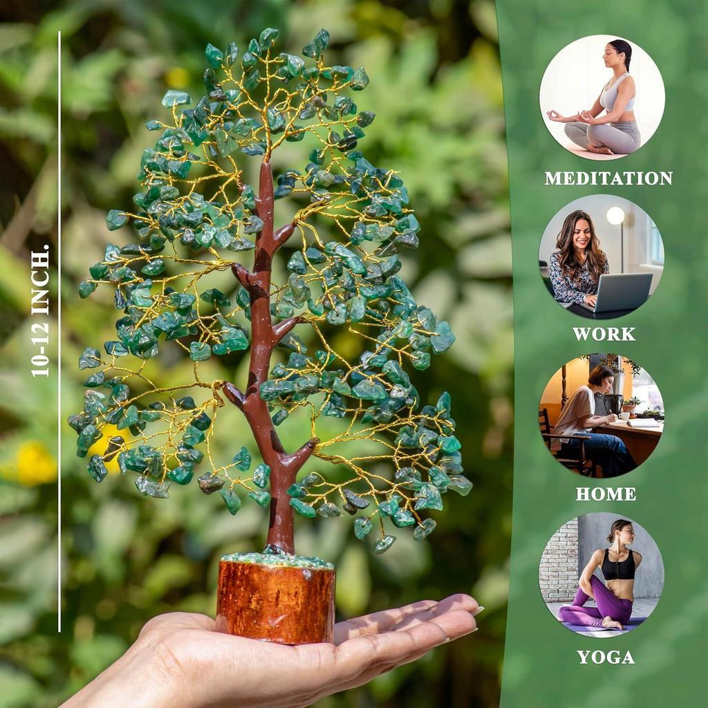Зеленое авантюриновое хрустальное дерево, экспонат на удачу для предметов домашнего декора, кристаллы, драгоценные камни, бонсай, денежное дерево на удачу, украшение, подарок