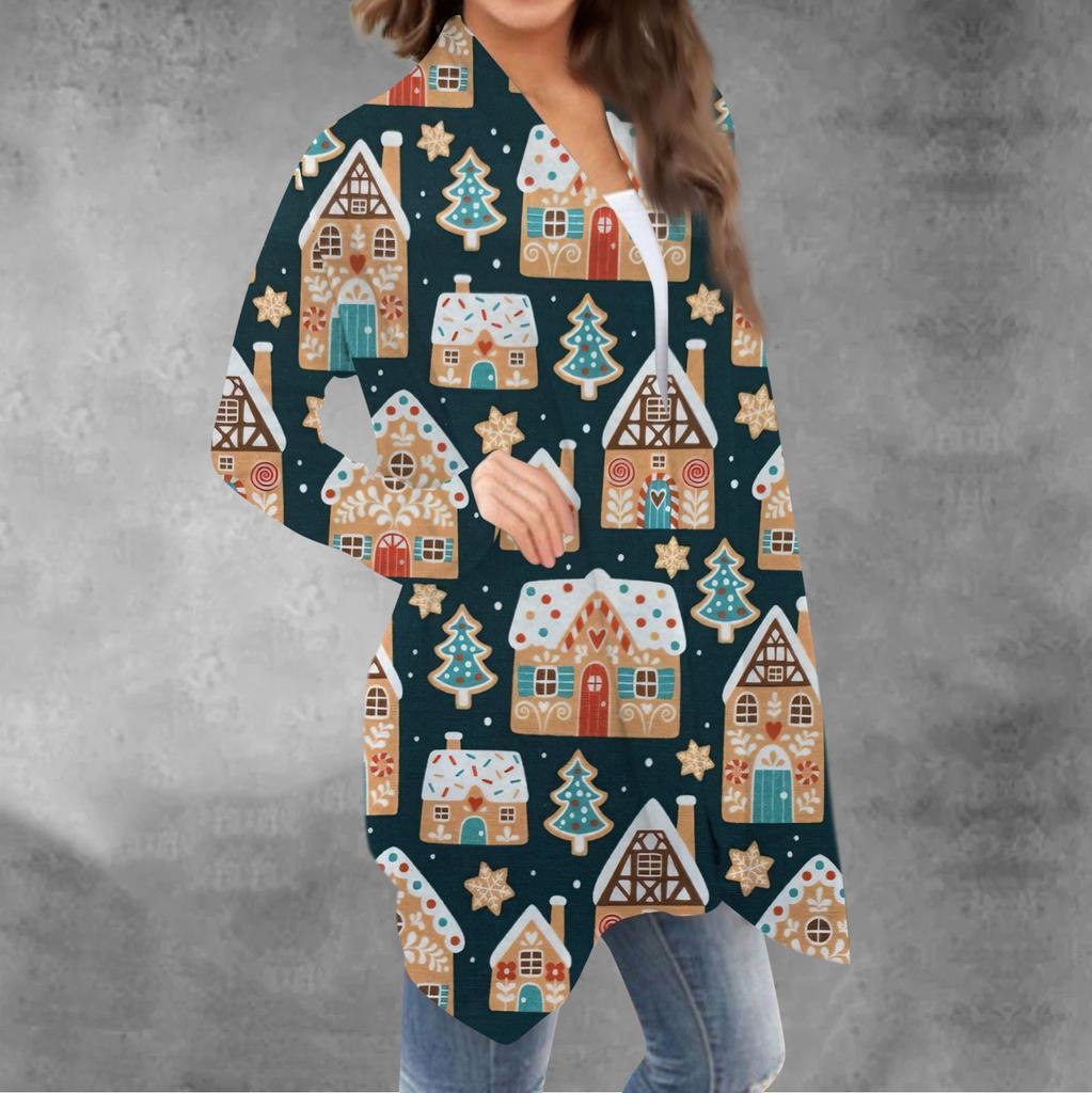 Women's Casual Long Sleeved Christmas Printed Cardigan Without Top Coat