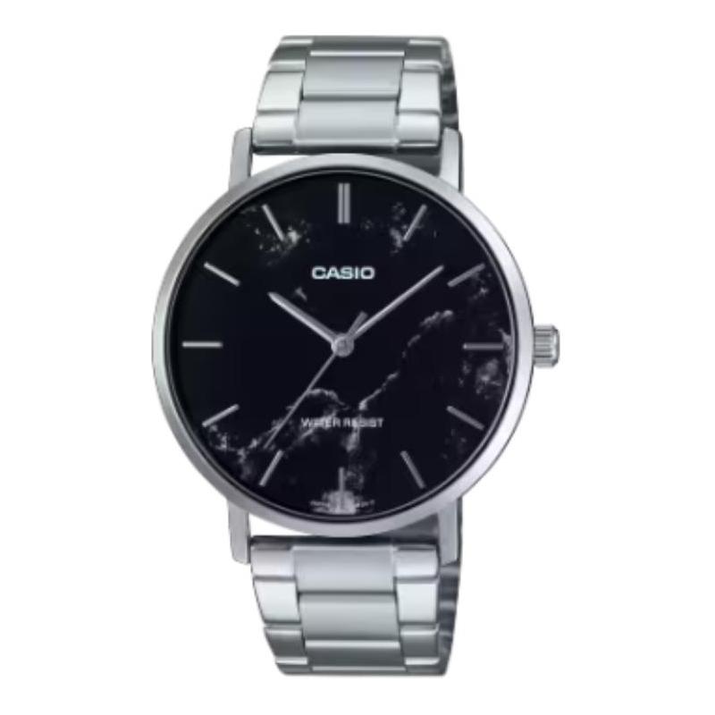 Casio Стандартная серия, водозащита, кварцевые, стальной ремешок, мужские часы, черный циферблат, MTP-VT01DM-1A