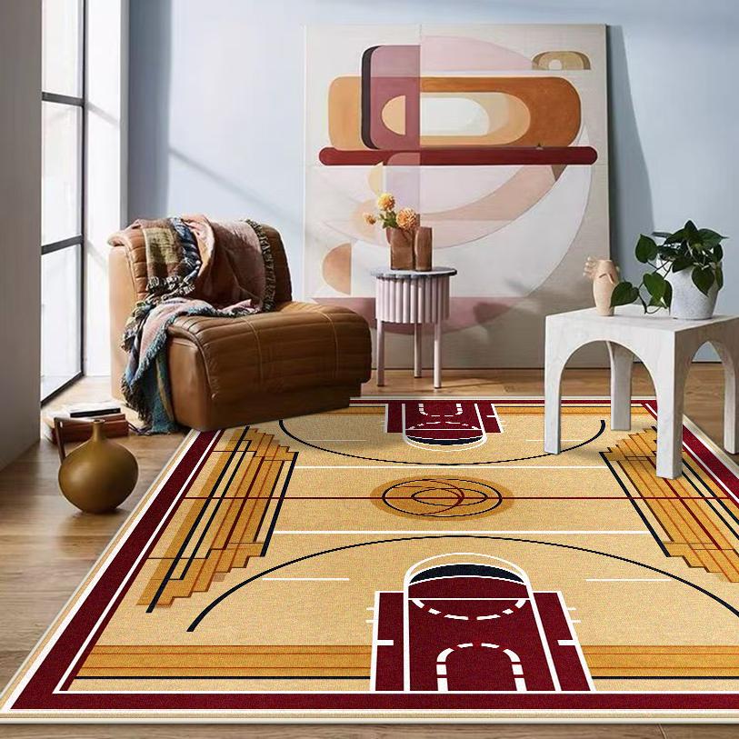 Modern Large Size Gaming Room Decoration Rug Basketball Court Pattern Live Room Carpet Soft Easy Cleaning Non-slip Mat for Kids