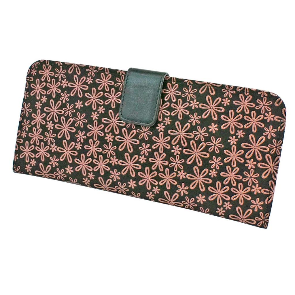 Inden Long Wallet Bundle L Thin Deerskin Black X Pink Lacquer Snow Grass Pattern [Indenya] 2107-51-160