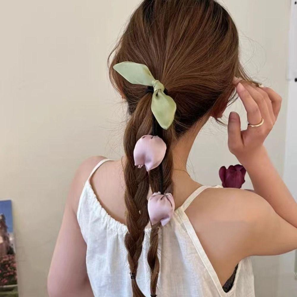 Кисточки Цветок Кольцо для волос Бант Эластичная резинка для волос Сладкий Тюльпан Веревка для волос Девочка