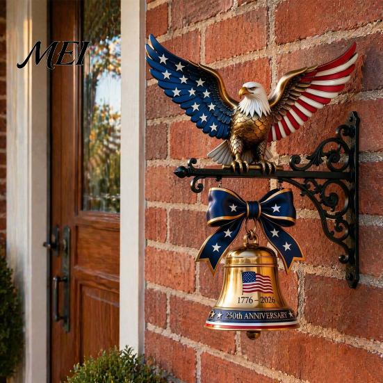 USA 250th Anniversary Souvenir Spirit of Liberty Eagle Bell, Wall Mounted Veterans Day Memorial Gift Patriotic Metal Bell for Front Door Garden Porch