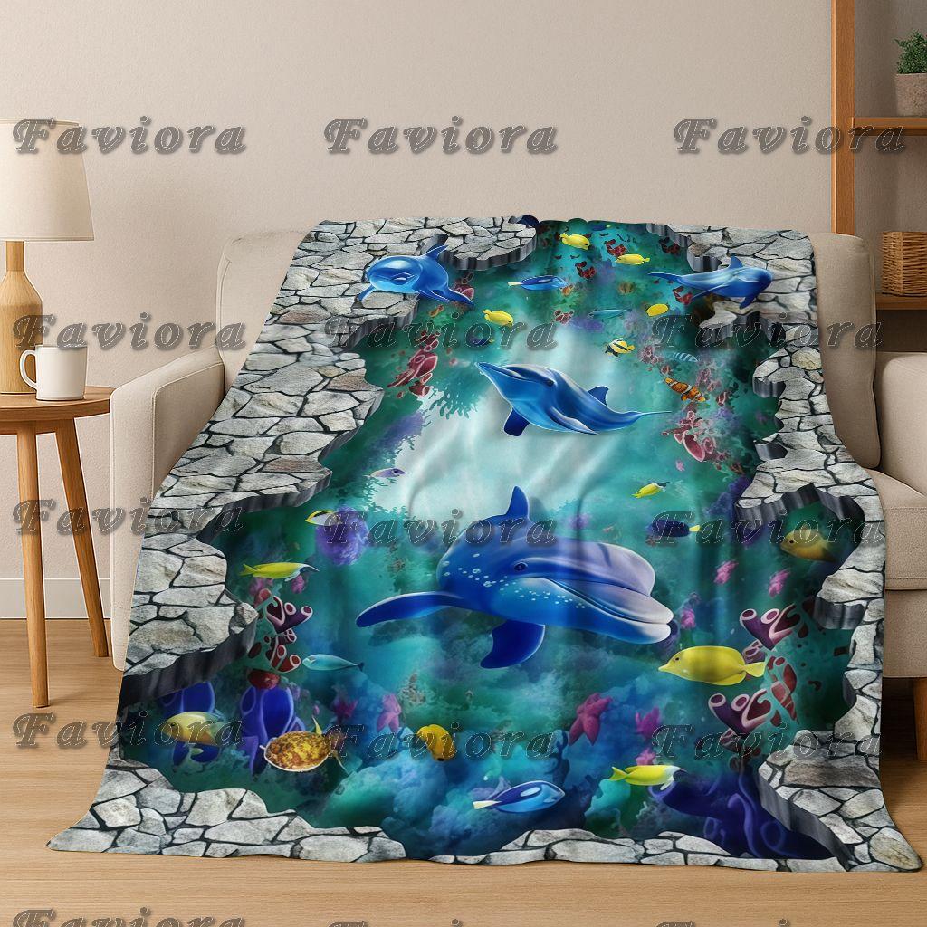 3D Illusion Sea Underwater World Dolphin 2026 New Flannel Blanket,Cozy Soft Throw Blanket for Home Bedroom Bed Sofa Cover Gift