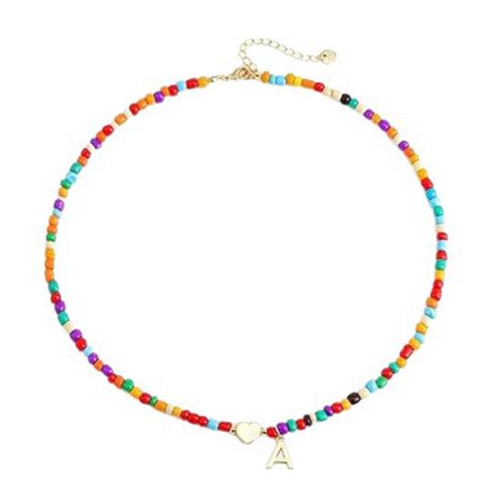 Колье-чокер с бусинами для женщин, разноцветное колье с бусинами, колье с подвеской-буквой, чокер с сердцем, подарок на день рождения для девочек, жены, девушки