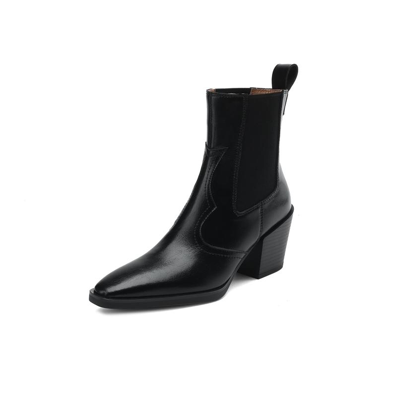 2024 Новые осенние женские сапоги с острым носком и толстым каблуком. Обувь из натуральной кожи для женщин. Лаконичные ботильоны. Сапоги на платформе.