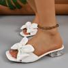 Милые белые шлепанцы на среднем каблуке с большим бантом, женские, квадратный носок, прозрачный каблук, шлепанцы для улицы, лето 2025