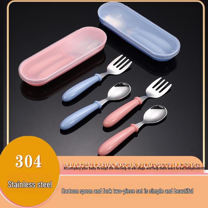 Детский набор столовых приборов из нержавеющей стали 304: Ложка, вилка и коробка — идеальный подарок для младенцев и мам