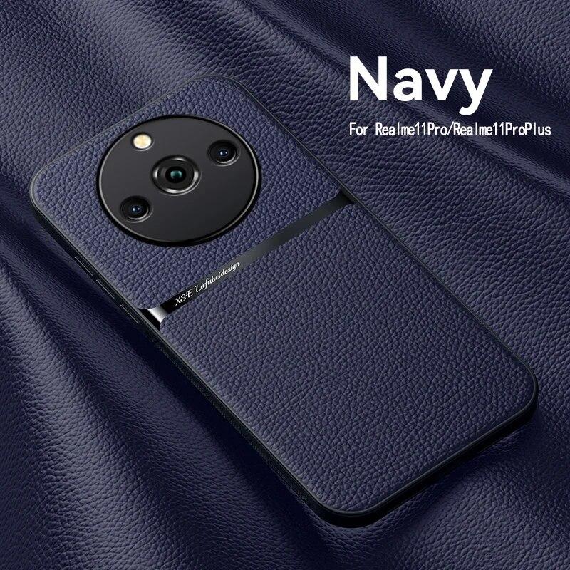 Чехол для Realme 11 Pro Plus, магнитный автомобильный держатель, кожаные чехлы для телефонов Realme 11 11Pro + 5G, мягкая силиконовая противоударная задняя крышка