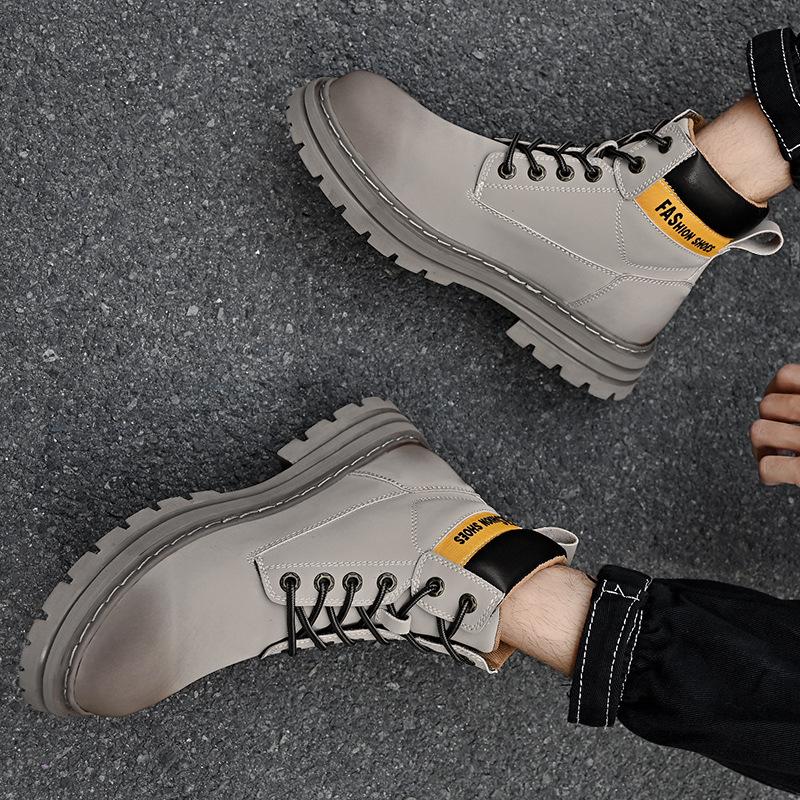 Осень и зима новая обувь мужская рабочая с высоким берцем большого размера из натуральной кожи ревеня ботинки Мартина с хлопком для сохранения тепла