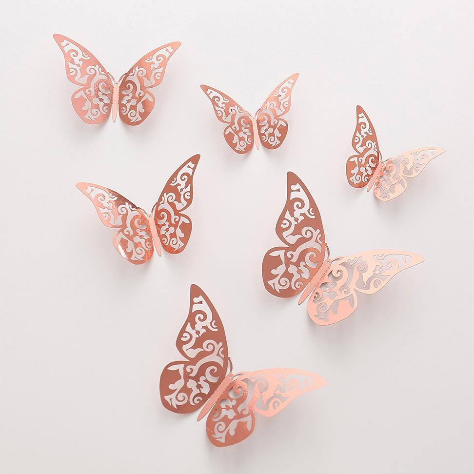 Butterfly Cake Toppers 12pcs Happy Birthday Stickers Topper for Cake Decorations 3D Wall Stiker Wedding Crafts Party Kids Gift
