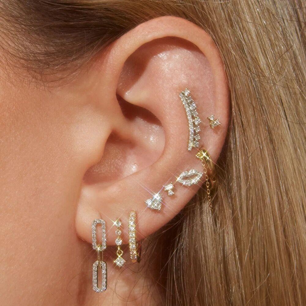 Fashion High Quality Helix Piercing Lips Loving Heart Earrings Women Trend Sliver Gold Color Zircon Tragus Bone Stud Ear Ring