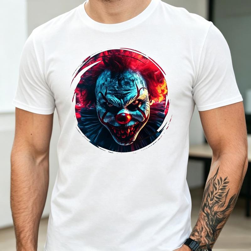 Horror Clown Graphic T Shirt Scary Movie Character Print Unisex Soft Cotton Crew Neck Short Sleeve Trendy Casual Tops