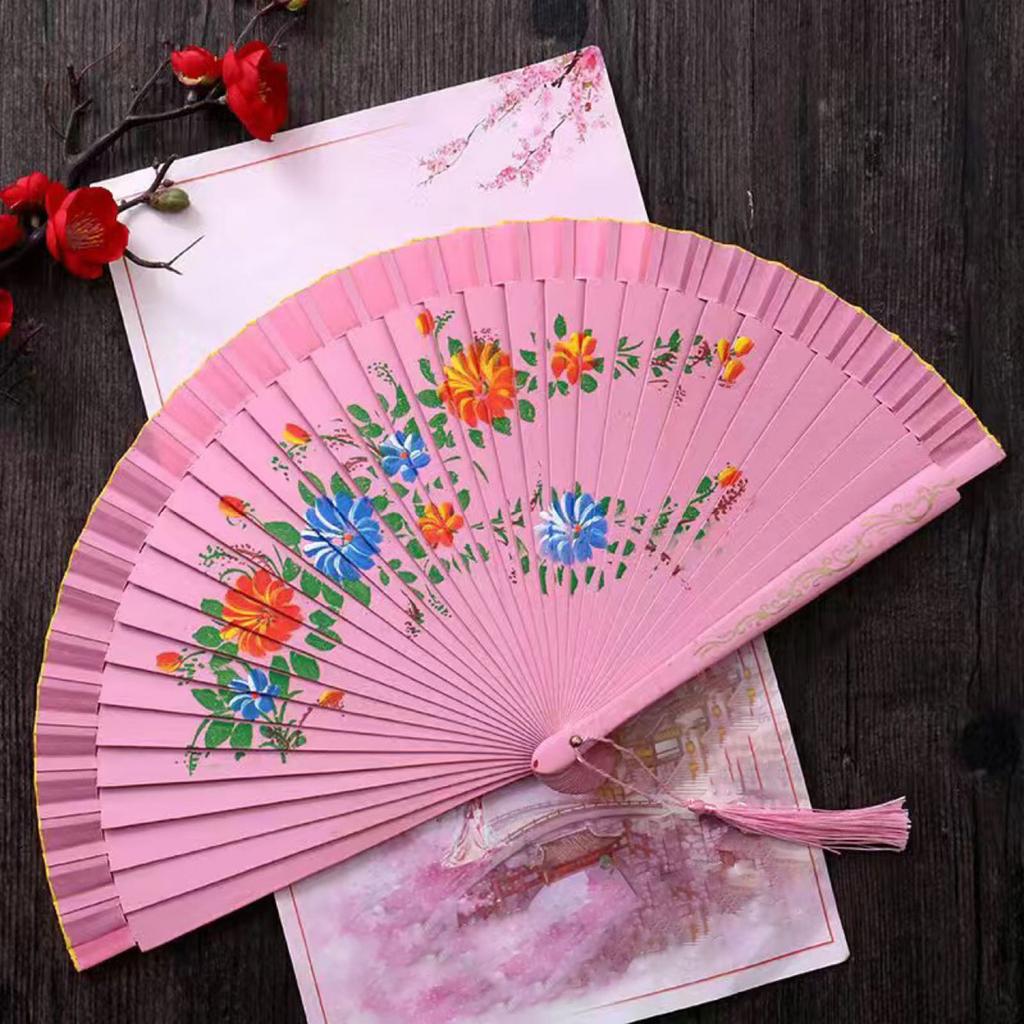 Фламенко Выступление Двусторонний Ручной Испанский Танцевальный Веер с Цветочным Рисунком Шелковый Складной Веер
