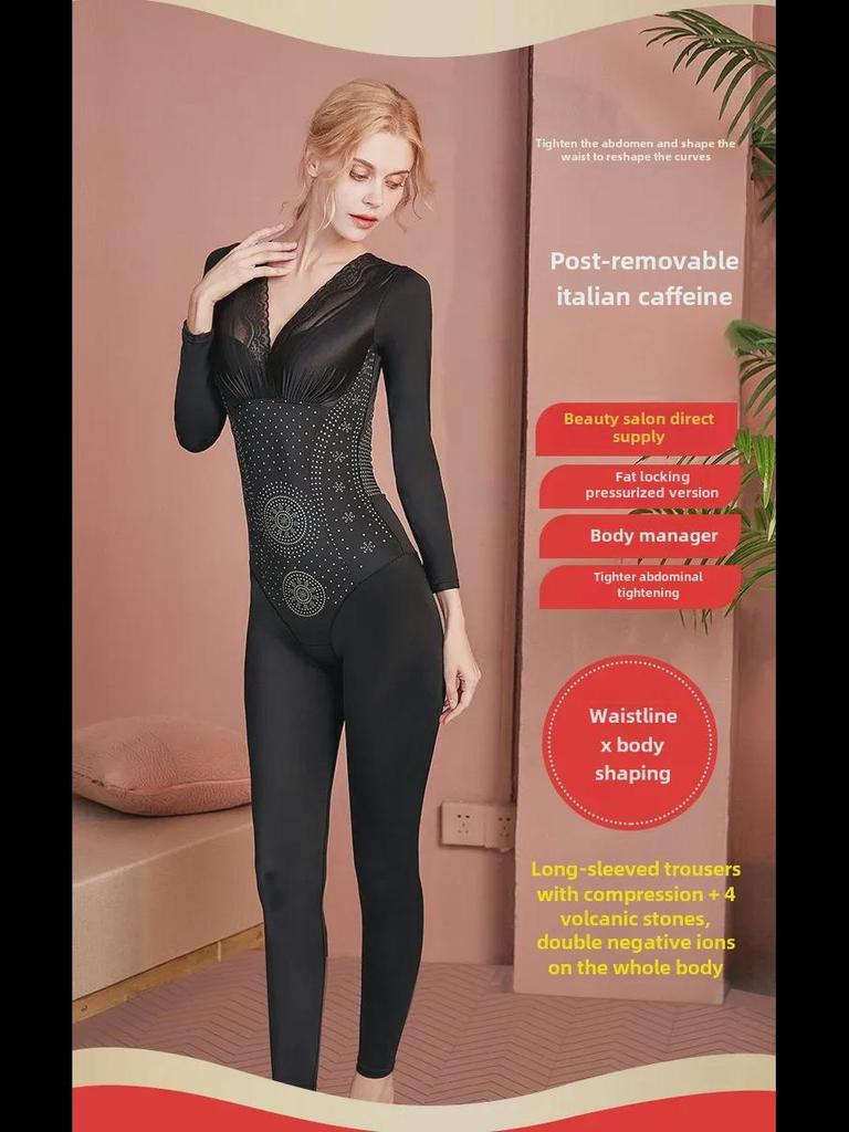 Послеродовой корректирующий комбинезон с длинными рукавами: Брюки с кофеином для укрепления живота, подтяжки талии и подтяжки бедер