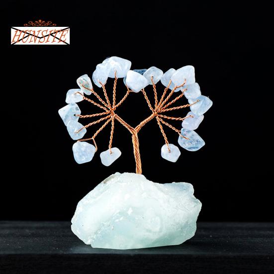 Красочный орнамент из натурального камня с основанием, денежное дерево с положительной целебной энергией