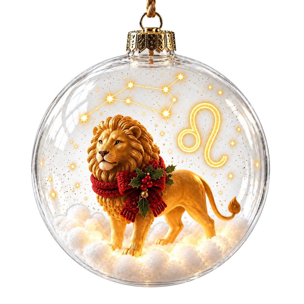 Warm Light Zodiac Ball Ornament Clear Round Shape Lighted Christmas Ornament Christmas Tree Decor