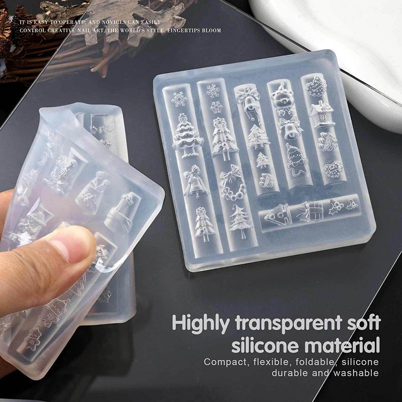 Рождественский снеговик, рождественская елка, 3D форма для ногтей, снежинки, снеговики, украшения для ногтей, DIY дизайн, силиконовая форма для маникюра, нейл-арт