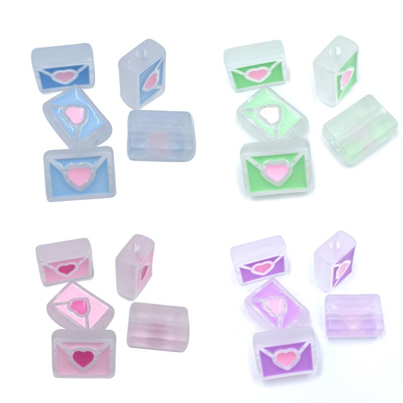 DIY Drip Oil Loose Beads Acrylic Jewelry 22*26mm Transparent Color Love Envelope Cartoon Hair Ring Material Accessories