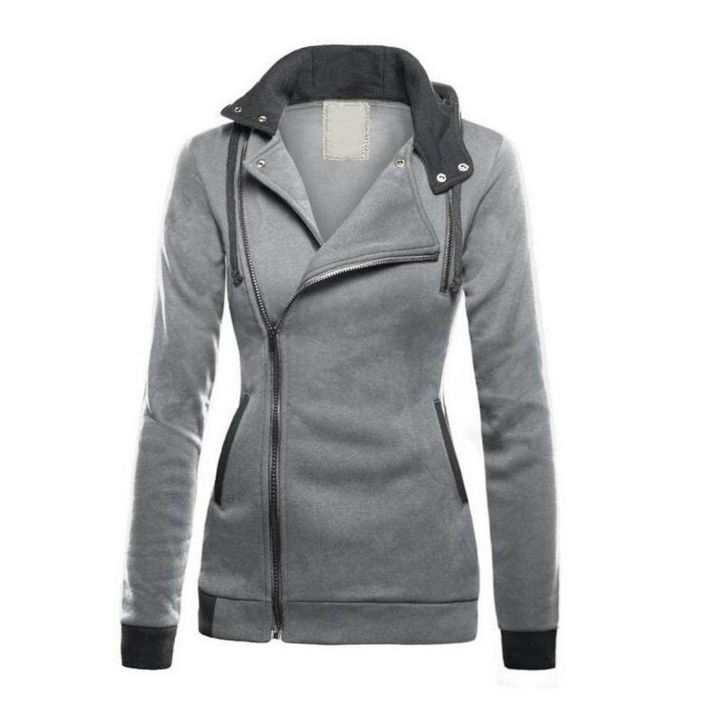 Women's Spring Fleece Lined Color Block Hooded Sweatshirt, Thickened Warm Diagonal Zipper Hoodie