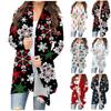 Women's Fashion Casual Christmas Print Medium Length Cardigan Jacket Coat