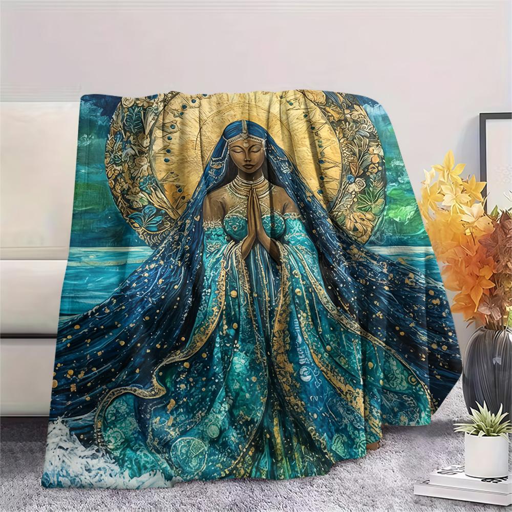 1Pc God Print Flannel Blanket, High quality Comfortable for All Seasons, Home Decor, Warmth and Comfort, Perfect for Christmas Gifts