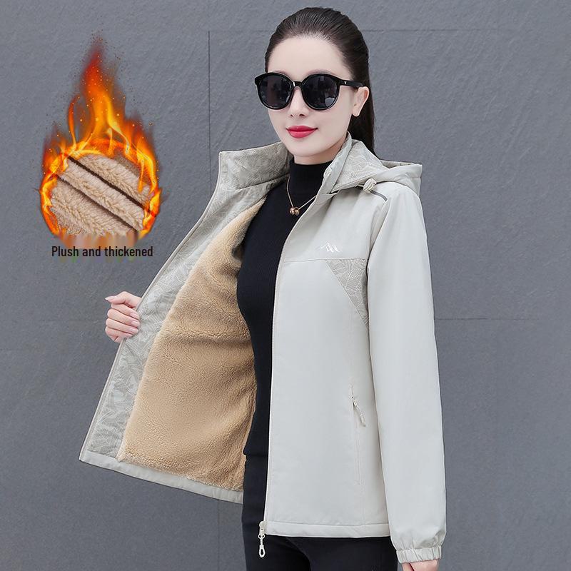 Женская ветрозащитная и водонепроницаемая куртка с капюшоном на бархатной подкладке для осени и зимы