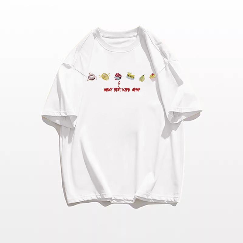 Летняя женская футболка свободного кроя из чистого хлопка с коротким рукавом - Дизайн в корейском стиле хай-стрит