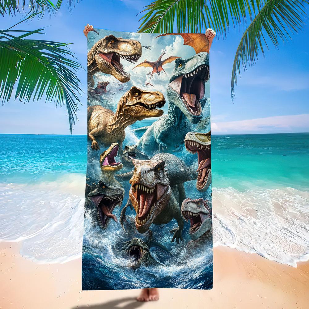 European And American Little Dinosaur Cartoon Beach Towel Digital Printing Factory Toy Printing Bath Towel Microfiber Children'S
