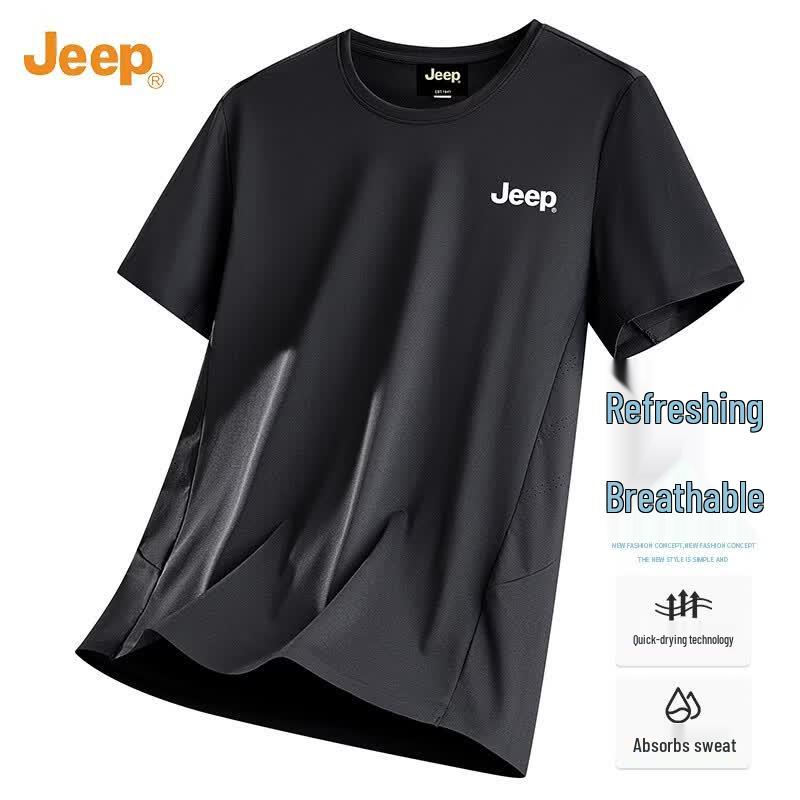 Jeep Мужская футболка с круглым вырезом из ледяного шелка, быстросохнущая