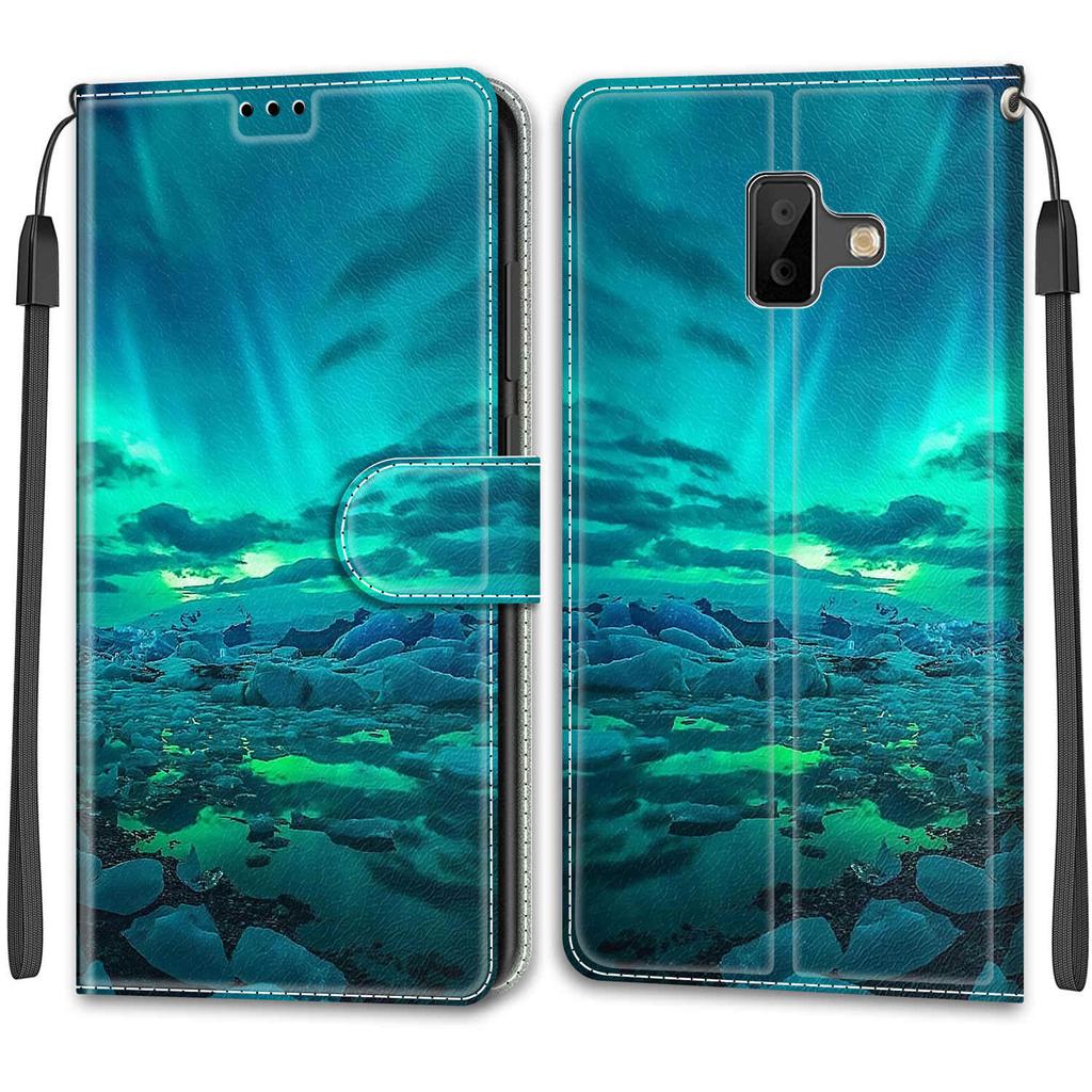 Luxury Painted Leather Case Wallet Book Style Protective Cover for Samsung Galaxy J6 Prime/J6 Plus/J6 (2018) J600/J5/J3
