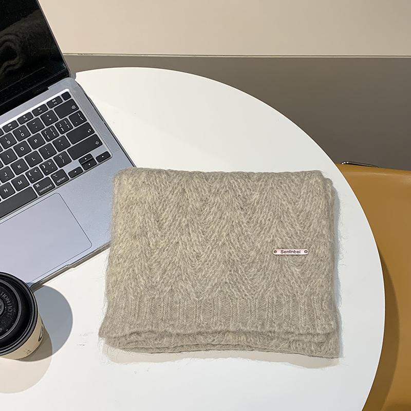 Iron standard alpaca wool Korean atmosphere knitted scarf women's winter new student solid color versatile warm scarf men
