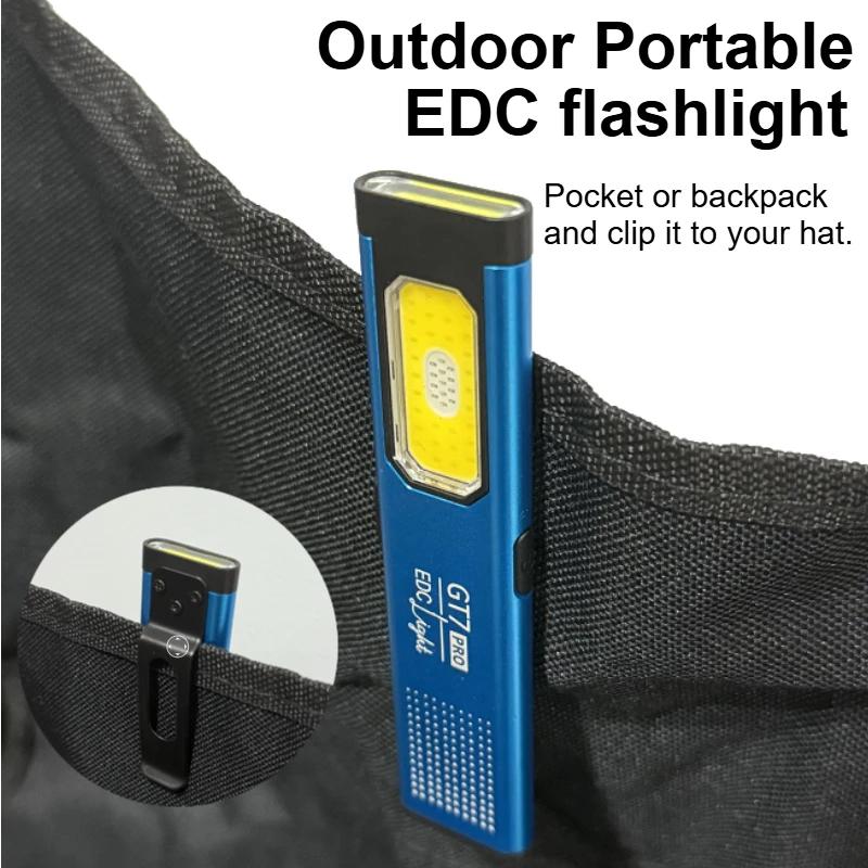 Pocket Keychain Flashlight USB-C Rechargeable Torch W/ Main Beam & COB Side Light Tail Magnet Torch for Outdoor EDC & Emergency