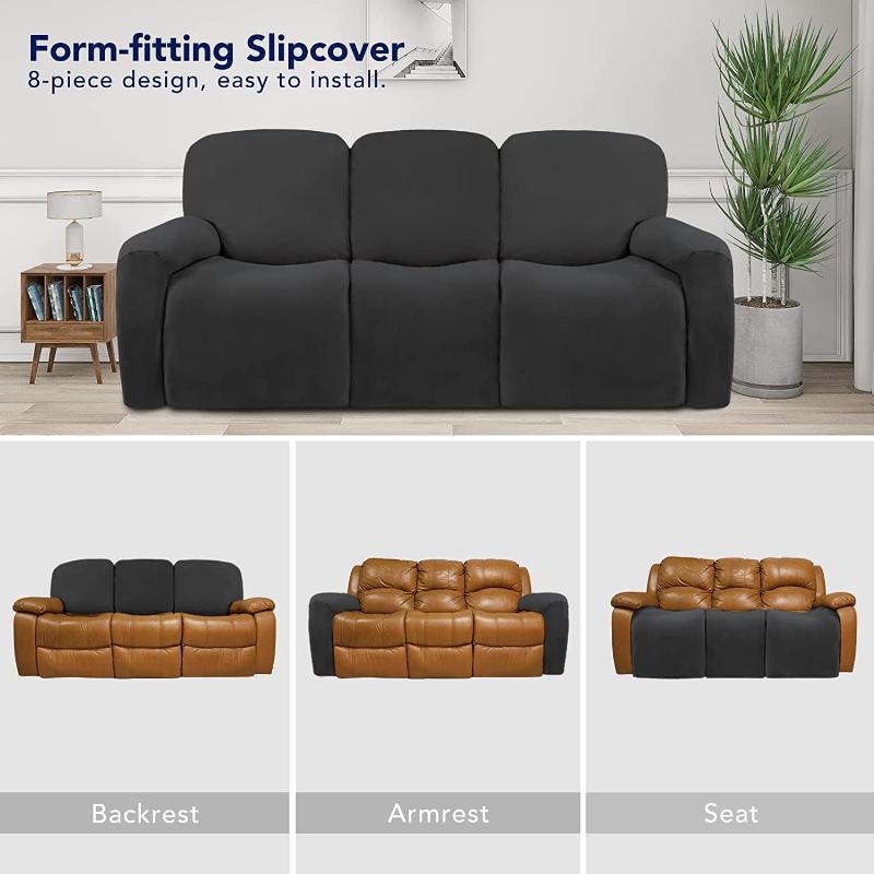 1 2 3 Seat Stretch Sectional Recliner Sofa Slipcover Soft Washable Furniture Protector Couch Cover with Elastic Bottom