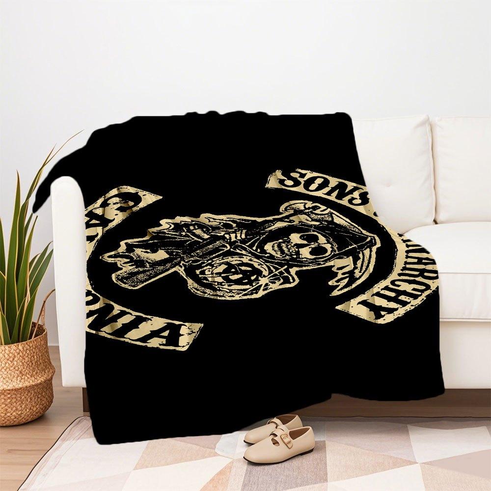 California Sons of Anarchy Motorcycle Club PatchBlanket Flannel Throw Blanket for Sofa, Bed, Travel, Camping, Office, Couch, Chair, And Bed