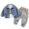 Новый джинсовый костюм-тройка с длинными рукавами для мальчиков и малышей от 0 до 5 лет, весна и осень
