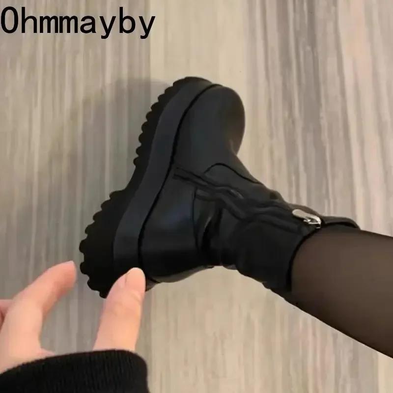 New Winter Punk Style Women Ankle Boots Fashion Thick Sole Zippers Gothic Short Boot Ladies Elegant Platform Flats Shoes