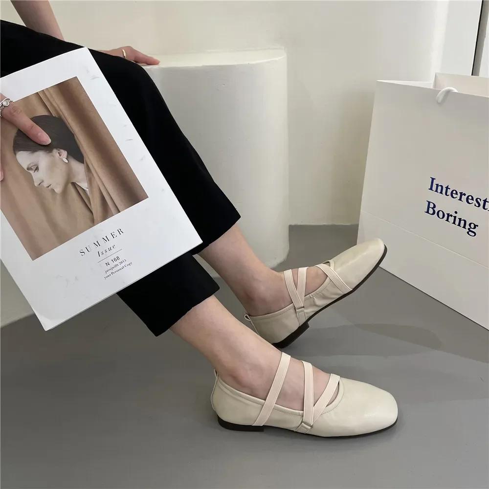 Балетки на плоской подошве Женские удобные кожаные туфли Женские роскошные женские туфли на плоской подошве с квадратным носком Женские туфли Мэри Джейн на плоской подошве с двойной пряжкой