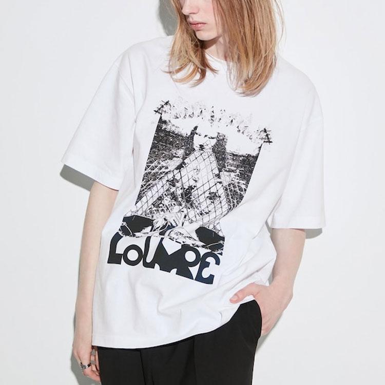 Uniqlo X Louvre Коллаборация Весна/Лето 2023 Круглый вырез Графический принт Свободный крой Короткий рукав Футболка Унисекс Топы Белый 456301-00