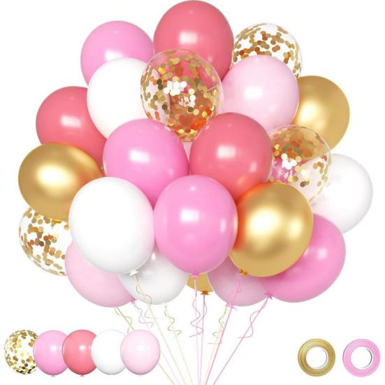 30 Pcs 12inch Metallic Balloons Chrome Latex Balloon with Ribbon for Wedding Bridal Birthday Baby Shower Decoration