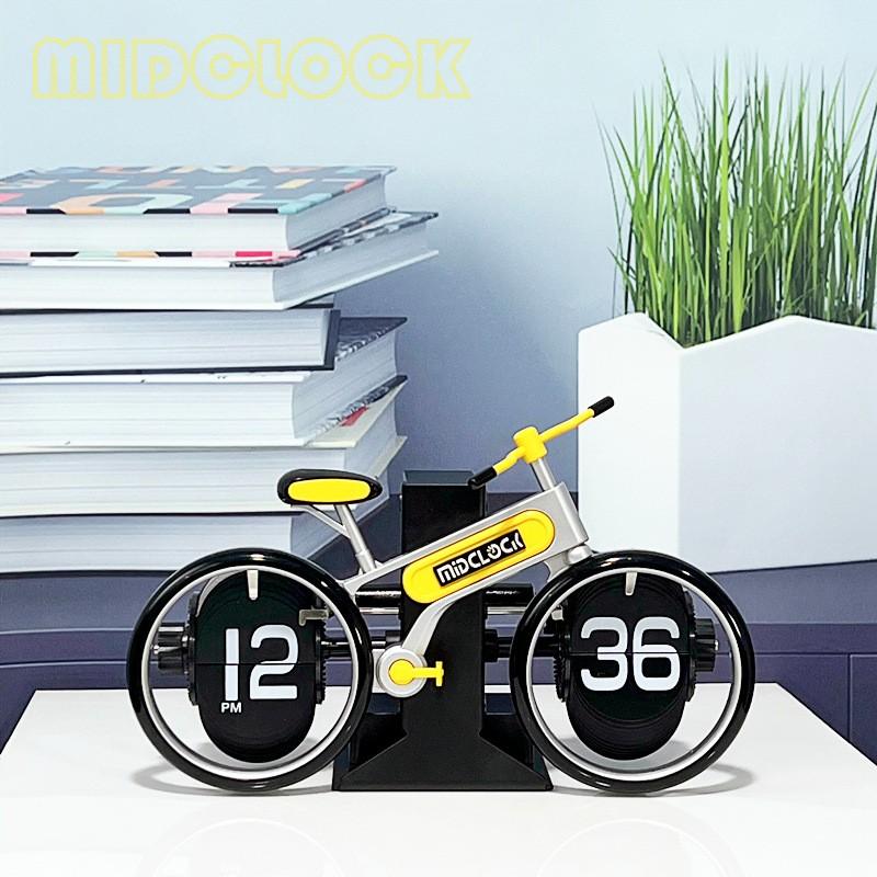 Retro Creative Bicycle Flip Clock Automatic Page Turning 12 Hour Mode Desk Table Clocks Home Office Decor Mechanical Desk Clock