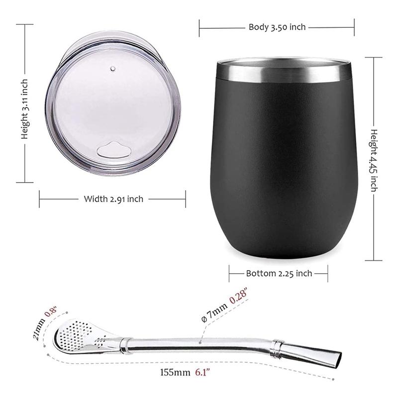 Double-Wall Stainless Yerba Gourd Mate Tea Set Coffee Cups Water Cup with Lid Spoon Straw Bombilla Head Filter Brush