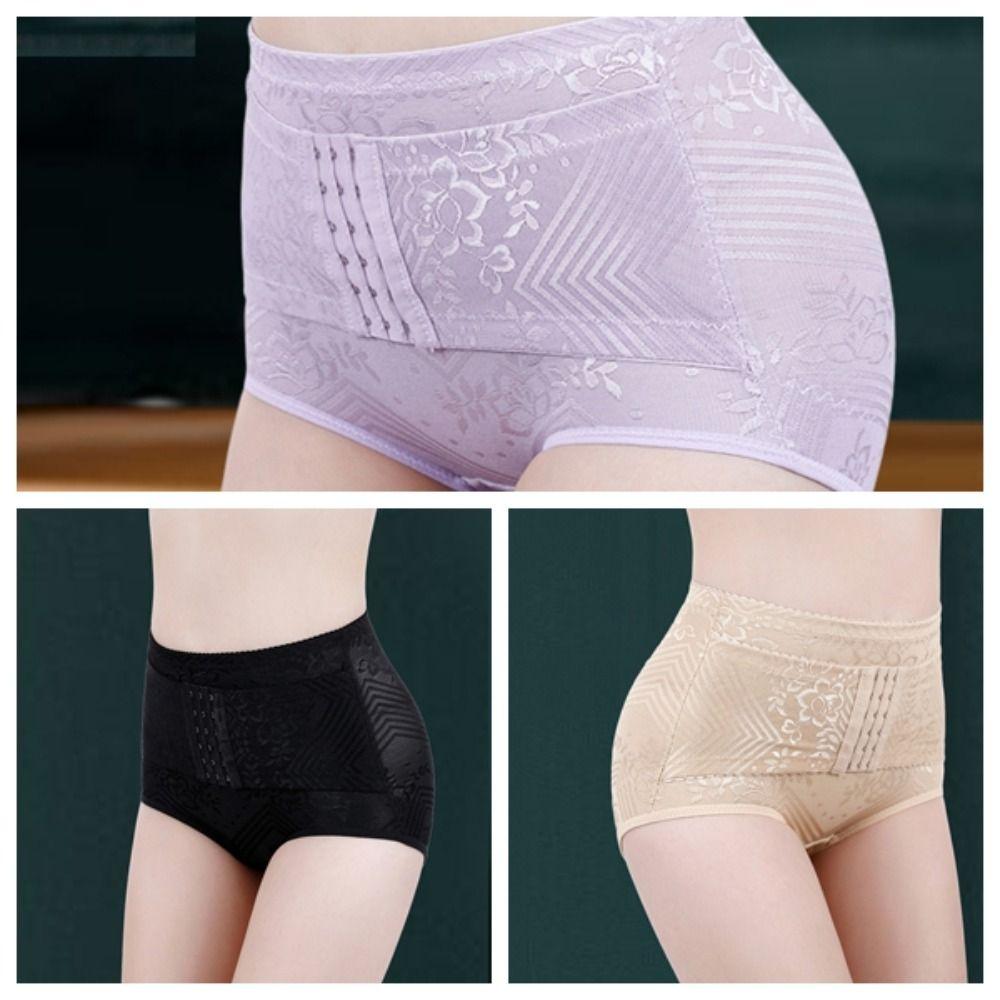 Трусы с высокой талией и эффектом пуш-ап, кружевные, с цветочным узором, бесшовное нижнее белье, утягивающие шорты с застежкой, женские