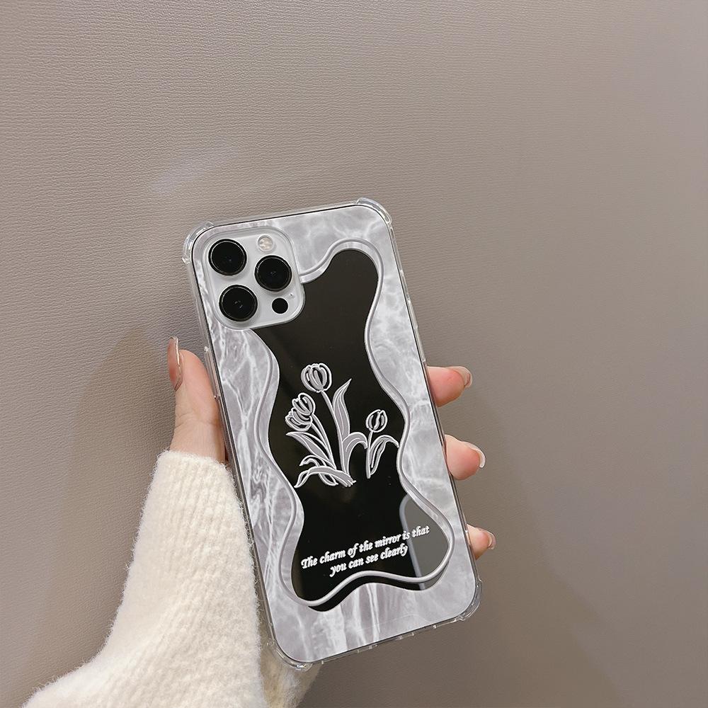 Minimalist floral mirror case for iPhone 16 Pro Max, iPhone 17, iPhone 15, iPhone 11, iPhone 8 Plus, and iPhone X