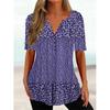 Trendy And Cool Women's Summer Loose V-neck Pullover Short-sleeved Button Printed T-shirt