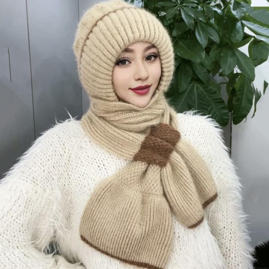 Зимняя вязаная шапка-шарф, теплая ветрозащитная защита ушей, для холодной погоды, для велоспорта, женская вязаная шапка-бини, утеплитель для шеи, шарф