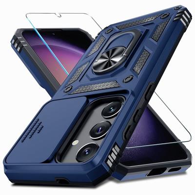 Защитный чехол для Samsung Galaxy S25 S24 Ultra S23 Plus S22 S21 S20 FE 5G с защитным стеклом для экрана, кольцом-подставкой, сдвижной крышкой для камеры