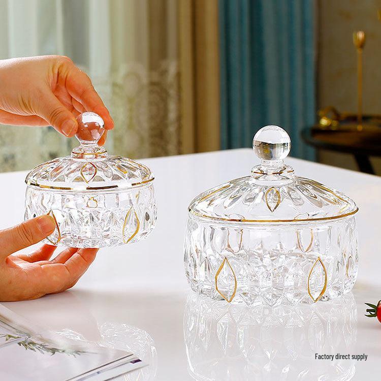 French Luxury Crystal Glass Candy Bowl: Exquisite Transparent Sugar or Jewelry Storage Jar
