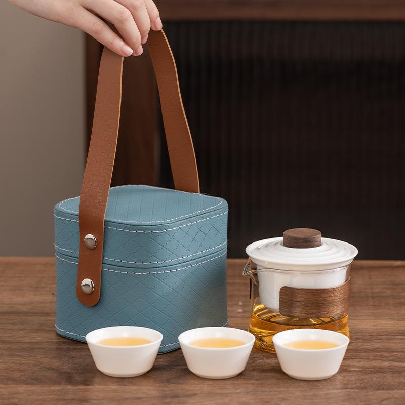 mutton fat jade porcelain high-end fast guest cup one pot three cups portable travel tea set corporate company business gift